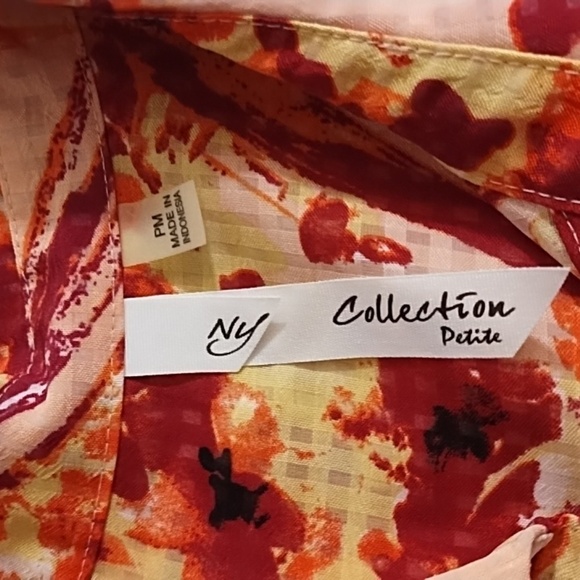 Pink Coral Burgundy Orange Abstract Floral & Check Shirt Roll Tab Sleeve - Picture 9 of 14